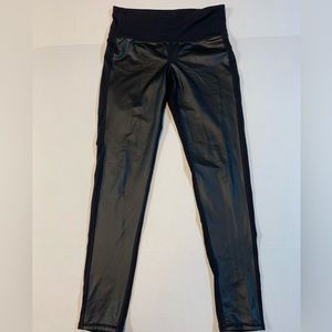 Athleta Gleam Tight Mid Rise Faux Leather Front Panel Leggings Womens Size Small